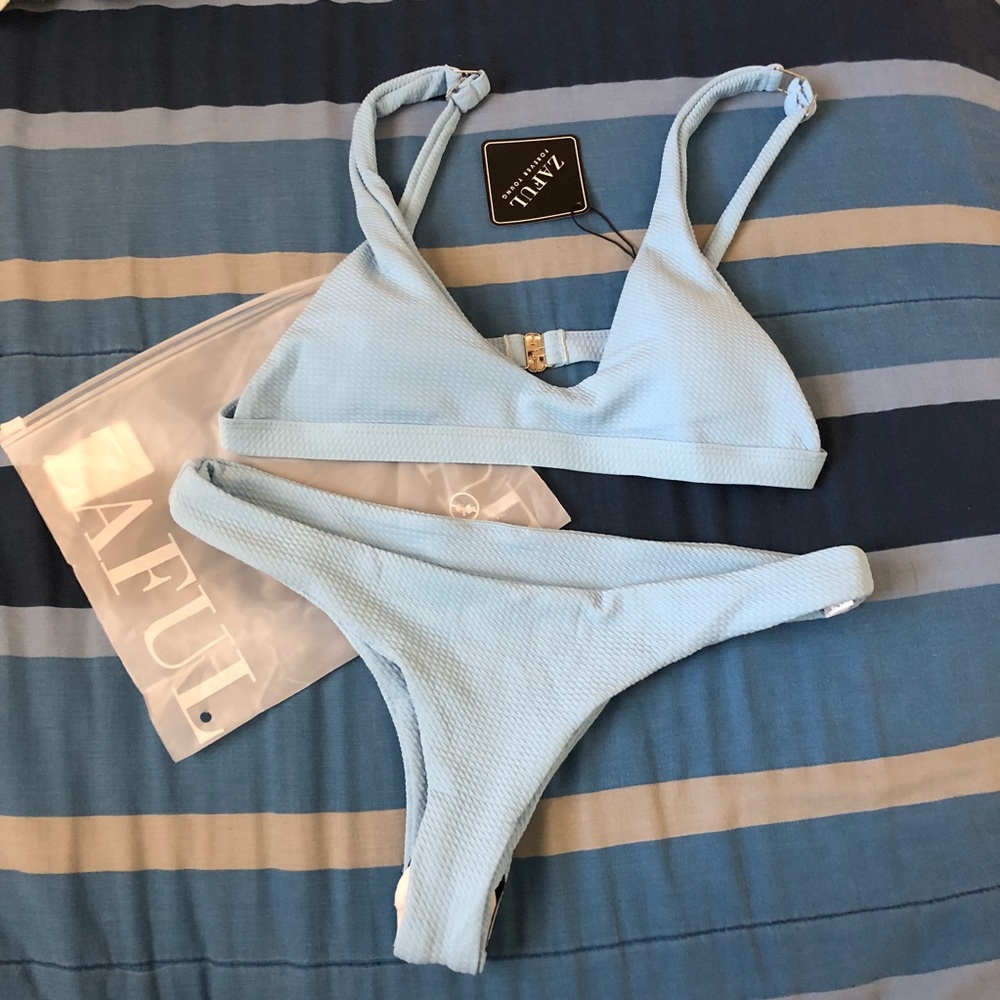 NEW! Baby blue textured cheeky bikini